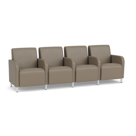 Lesro Siena Lounge Reception 4 Seat Tandem Seating, Brushed Steel, MD Farro Upholstery SN4103